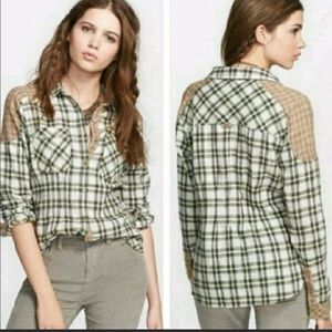 Free People Catch Up With Me mixed plaid flannel button front shirt size medium